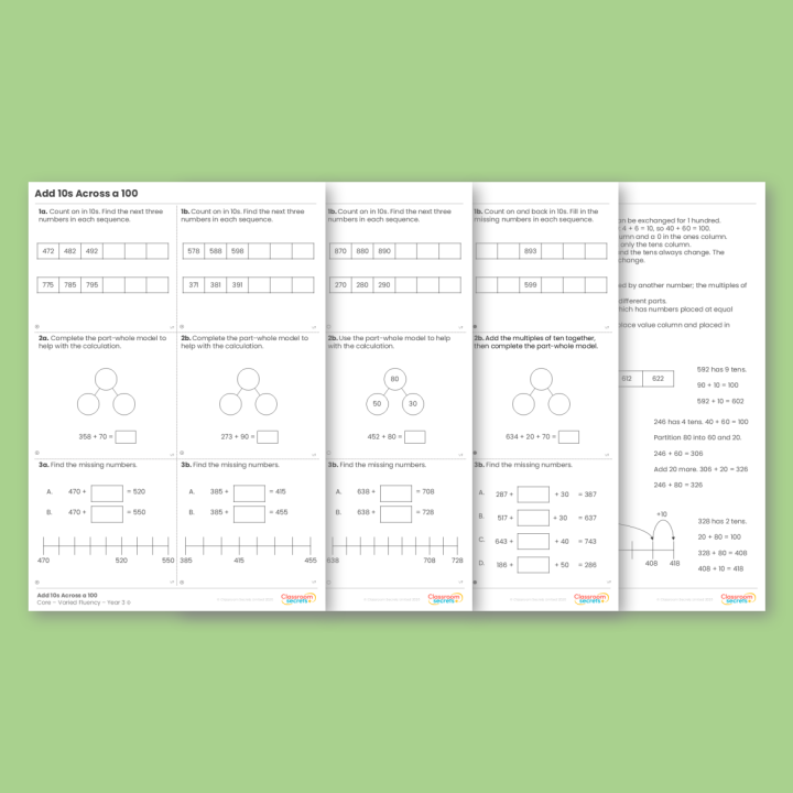 Year 3 Add 10s Across a 100 Addition and Subtraction Varied Fluency