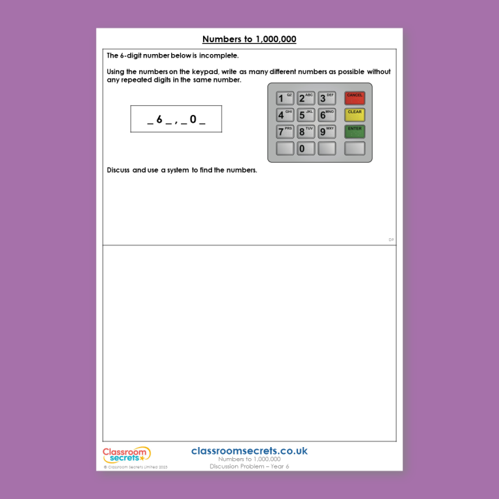 Year 6 Numbers to 1,000,000 Place Value Deeper Reasoning Discussion Problem