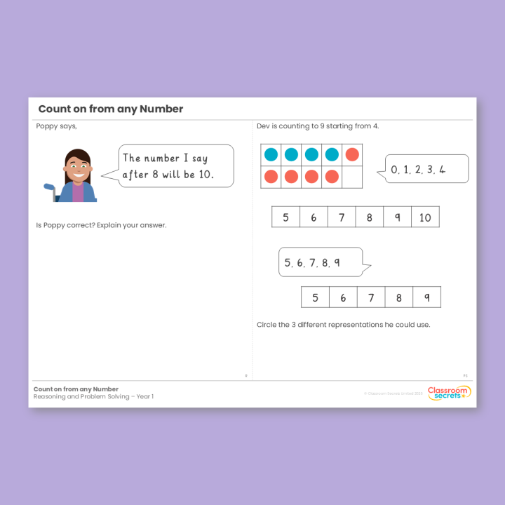 Year 1 Count on from any Number Place Value (within 10) Reasoning and Problem Solving