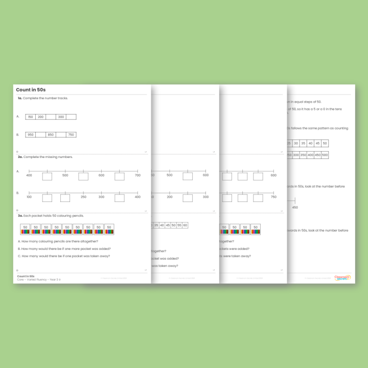 Year 3 Count in 50s Place Value Varied Fluency