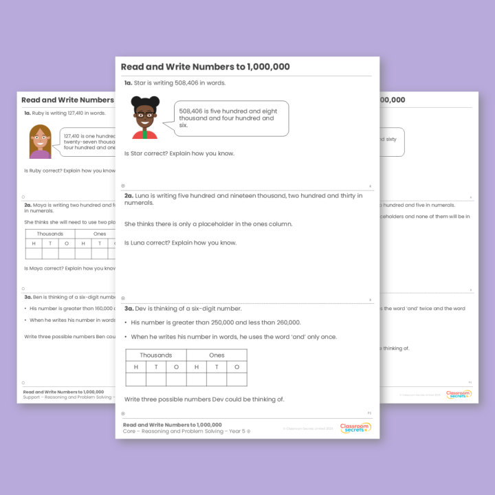 Year 5 Read and Write Numbers to 1,000,000 Place Value Reasoning and Problem Solving
