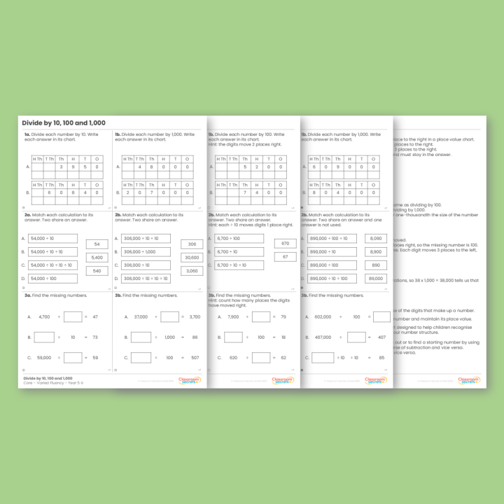 Year 5 Divide by 10, 100 and 1,000 Multiplication and Division A Varied Fluency