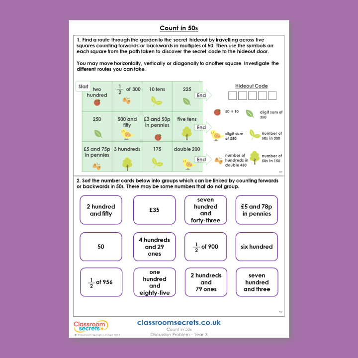 Year 3 Count in 50s Place Value Deeper Reasoning Discussion Problem
