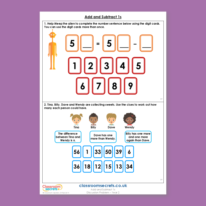 Year 2 Add and Subtract 1s Addition and Subtraction Deeper Reasoning Discussion Problem