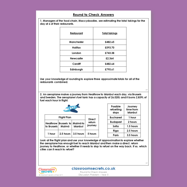 Year 5 Round to Check Answers Addition and Subtraction Deeper Reasoning Discussion Problem