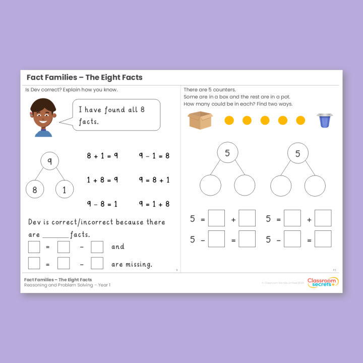 Year 1 Fact Families - The Eight Facts Addition and Subtraction (within 10) Reasoning and Problem Solving