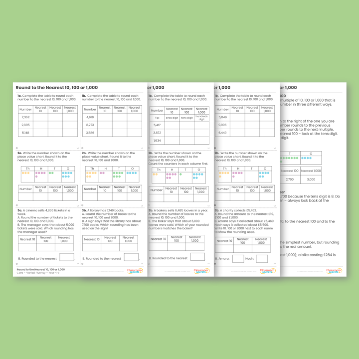 Year 4 Round to the Nearest 10, 100 or 1,000 Place Value Varied Fluency