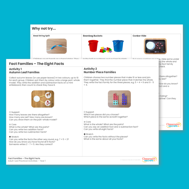 Year 1 Fact Families - The Eight Facts Addition and Subtraction (within 10) Adult-Led Practical Activities