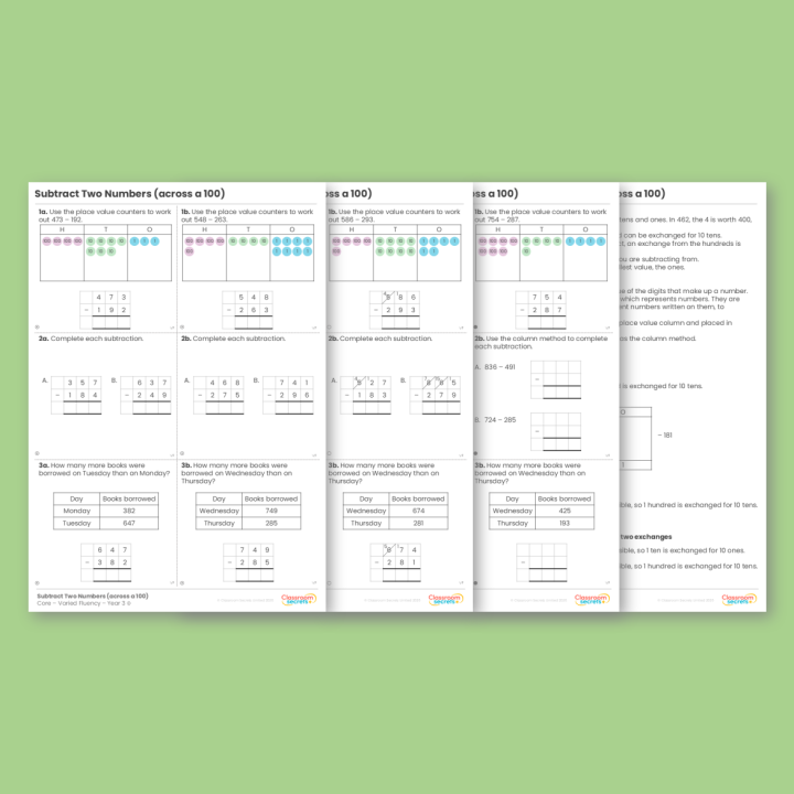 Year 3 Subtract Two Numbers (across a 100) Addition and Subtraction Varied Fluency