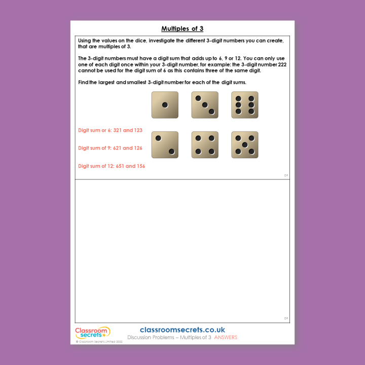 Year 4 Multiples of 3 Multiplication and Division A Deeper Reasoning Discussion Problem