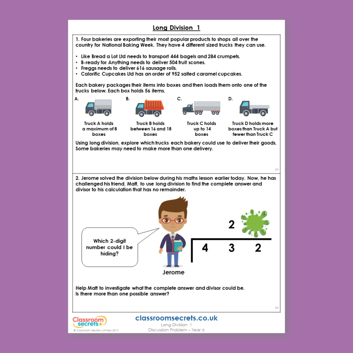 Year 6 Introduction to Long Division Addition, Subtraction, Multiplication and Division Deeper Reasoning Discussion Problem
