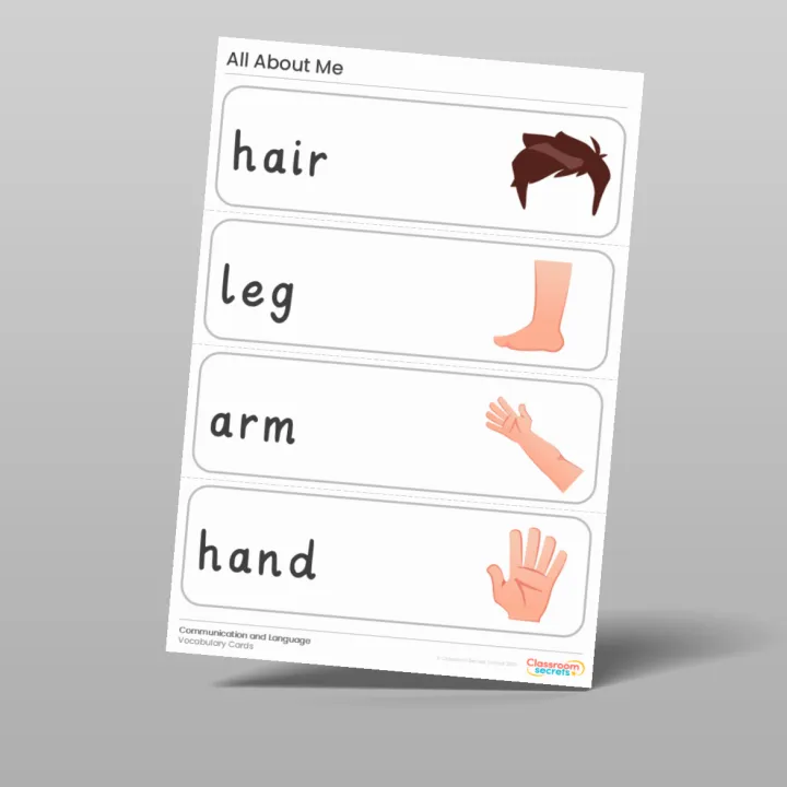 All About Me Vocabulary Cards