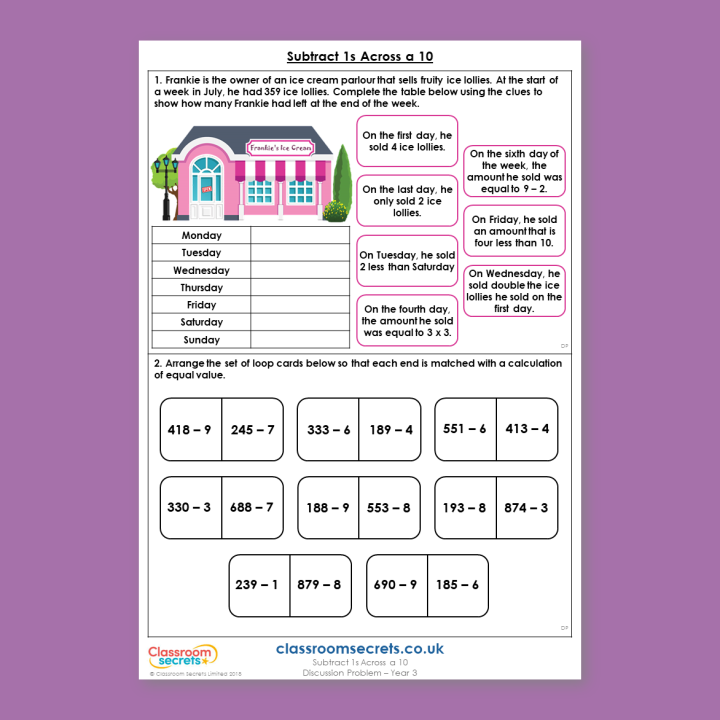 Year 3 Subtract 1s Across a 10 Addition and Subtraction Deeper Reasoning Discussion Problem