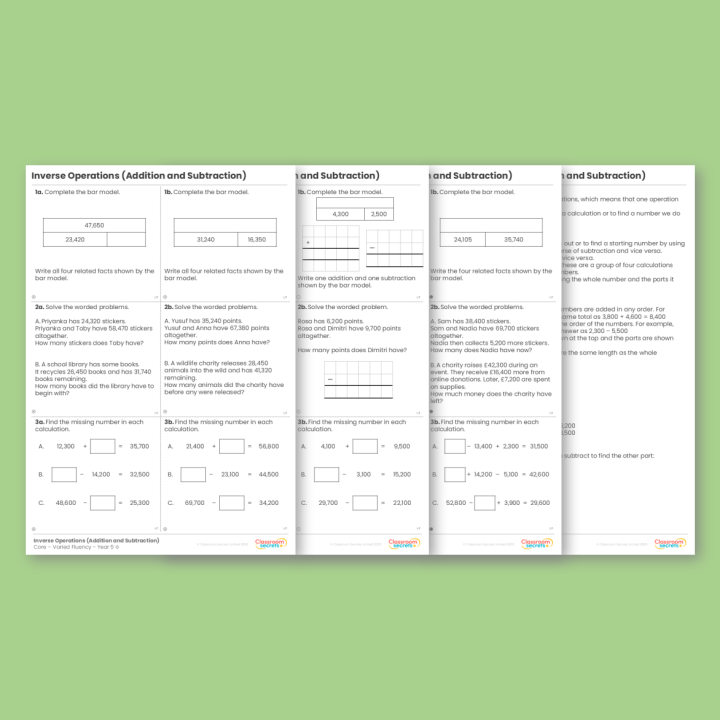 Year 5 Inverse Operations (Addition and Subtraction) Addition and Subtraction Varied Fluency
