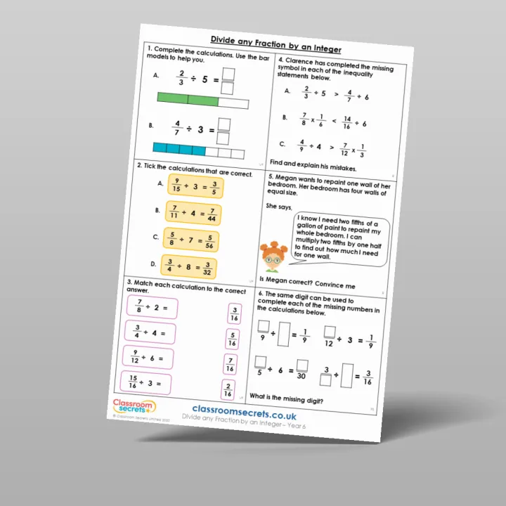 Classroom Secrets | Collection Page Year 6 Divide any Fraction by an ...
