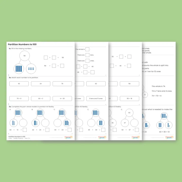 Year 3 Partition Numbers to 100 Place Value Varied Fluency