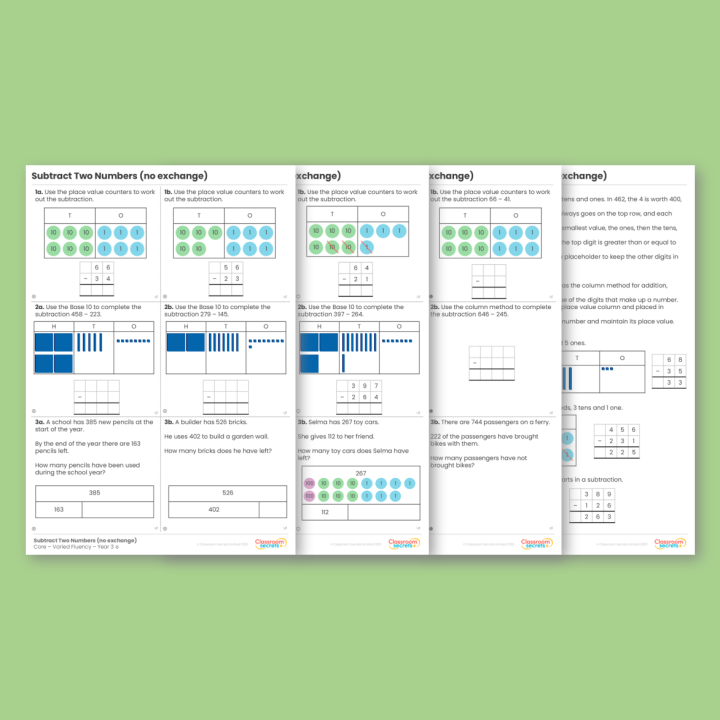 Year 3 Subtract Two Numbers (no exchange) Addition and Subtraction Varied Fluency