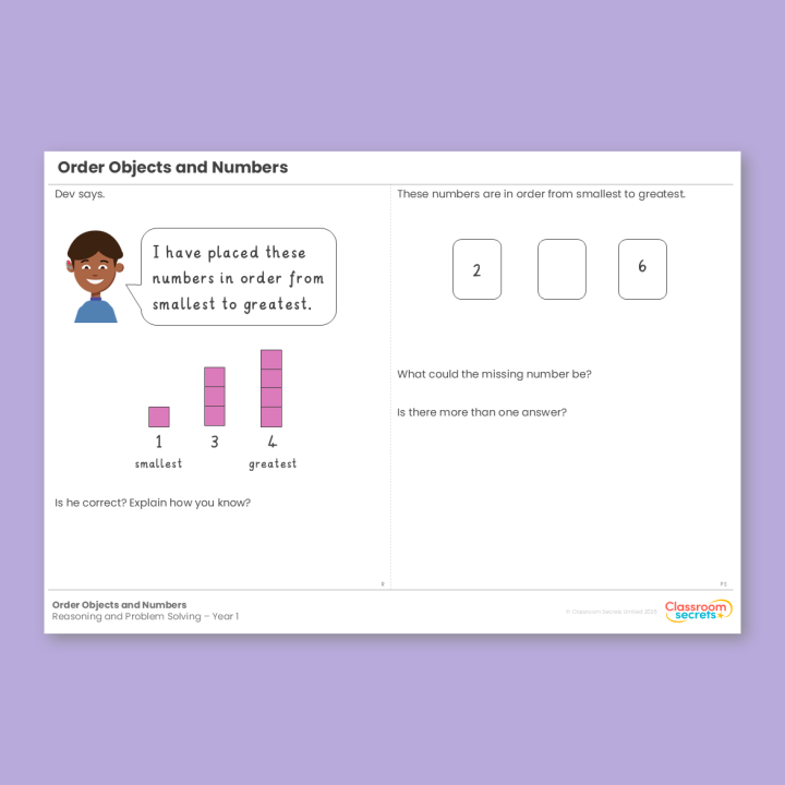 Year 1 Ordering Objects Place Value (within 10) Reasoning and Problem Solving