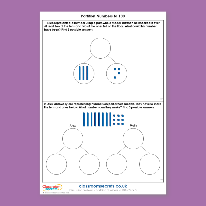 Year 3 Partition Numbers to 100 Place Value Deeper Reasoning Discussion Problem