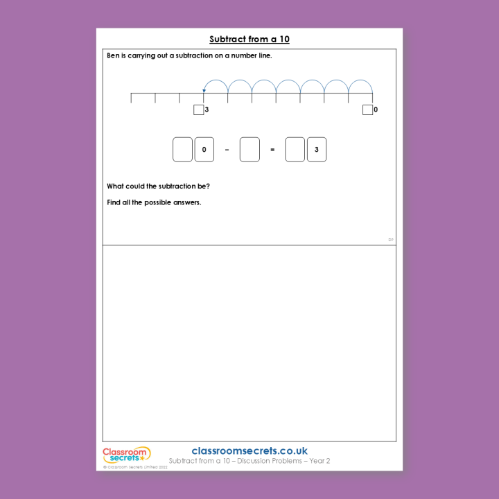 Year 2 Subtract From a 10 Addition and Subtraction Deeper Reasoning Discussion Problem