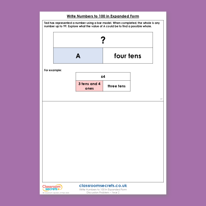 Year 2 Write Numbers to 100 in Expanded Form Place Value Deeper Reasoning Discussion Problem