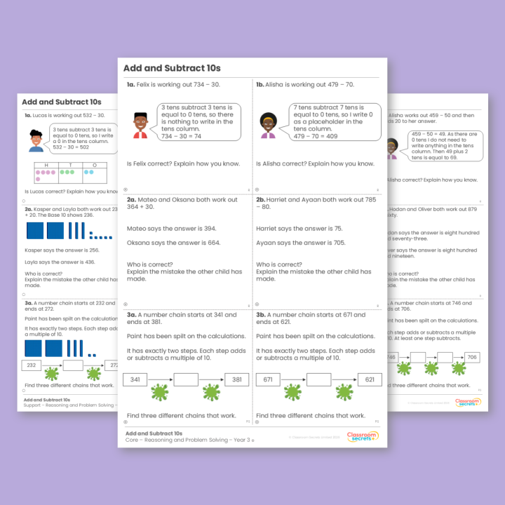 Year 3 Add and Subtract 10s Addition and Subtraction Reasoning and Problem Solving