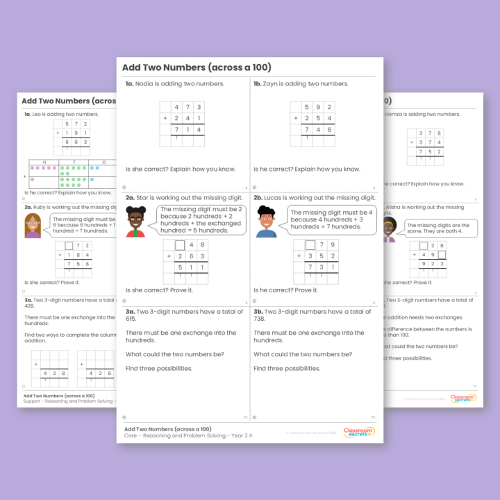 Year 3 Add Two Numbers (across a 100) Addition and Subtraction Reasoning and Problem Solving