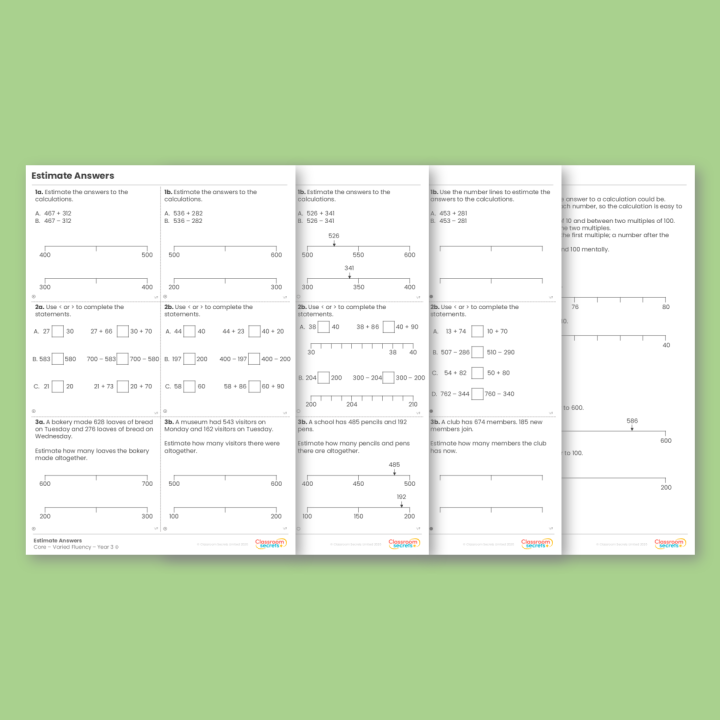 Year 3 Estimate Answers Addition and Subtraction Varied Fluency