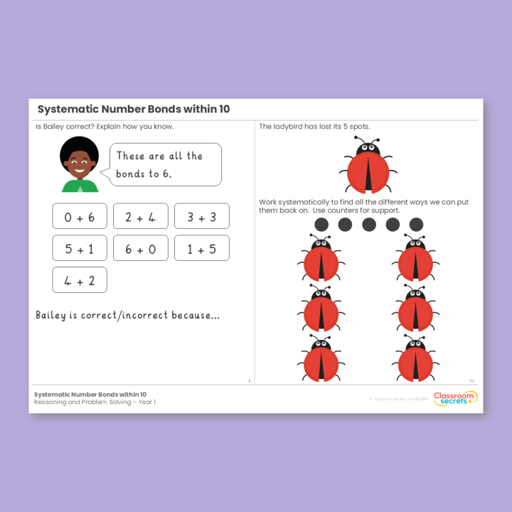 Year 1 Systematic Number Bonds within 10 Addition and Subtraction (within 10) Reasoning and Problem Solving