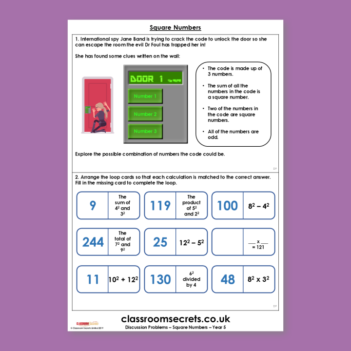 Year 5 Square Numbers Multiplication and Division A Discussion Problem