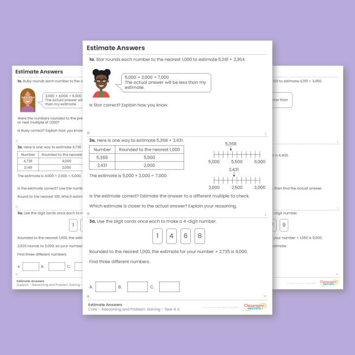 Year 4 Estimate Answers Addition and Subtraction Reasoning and Problem Solving