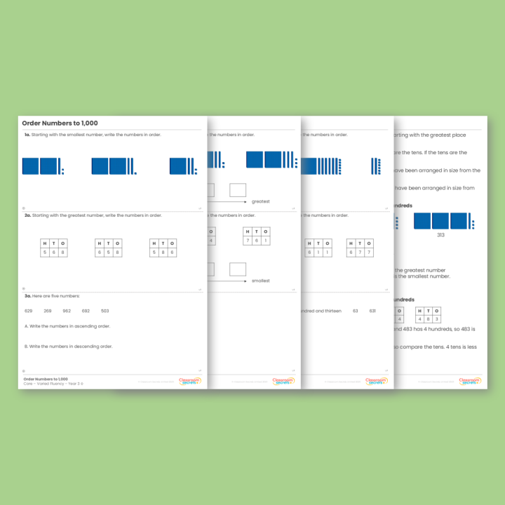 Year 3 Order Numbers to 1,000 Place Value Varied Fluency