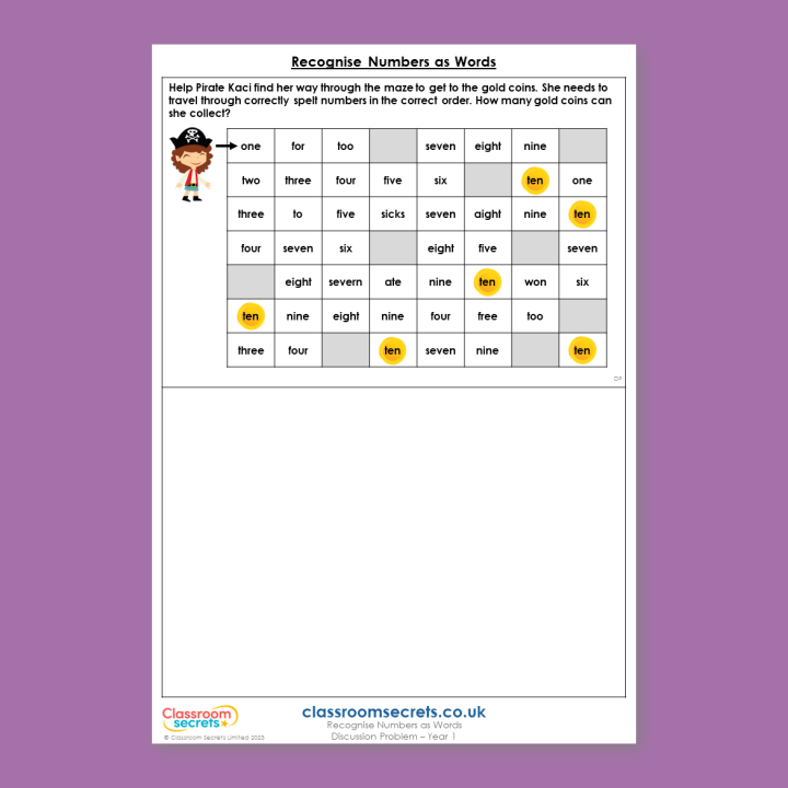 Year 1 Recognise Numbers as Words Discussion Problem