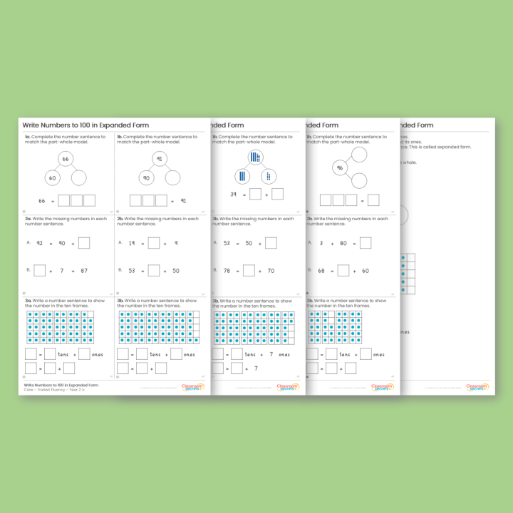 Year 2 Write Numbers to 100 in Expanded Form Place Value Varied Fluency