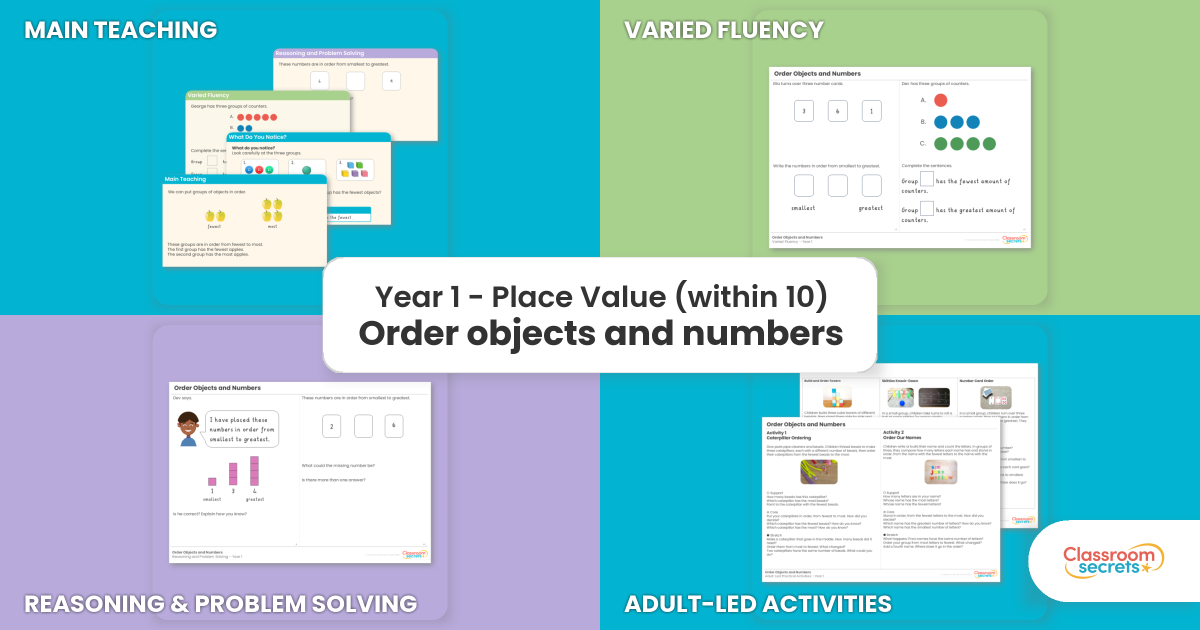 Order objects and numbers – Place Value (within 10) – Maths – Year 1 ...